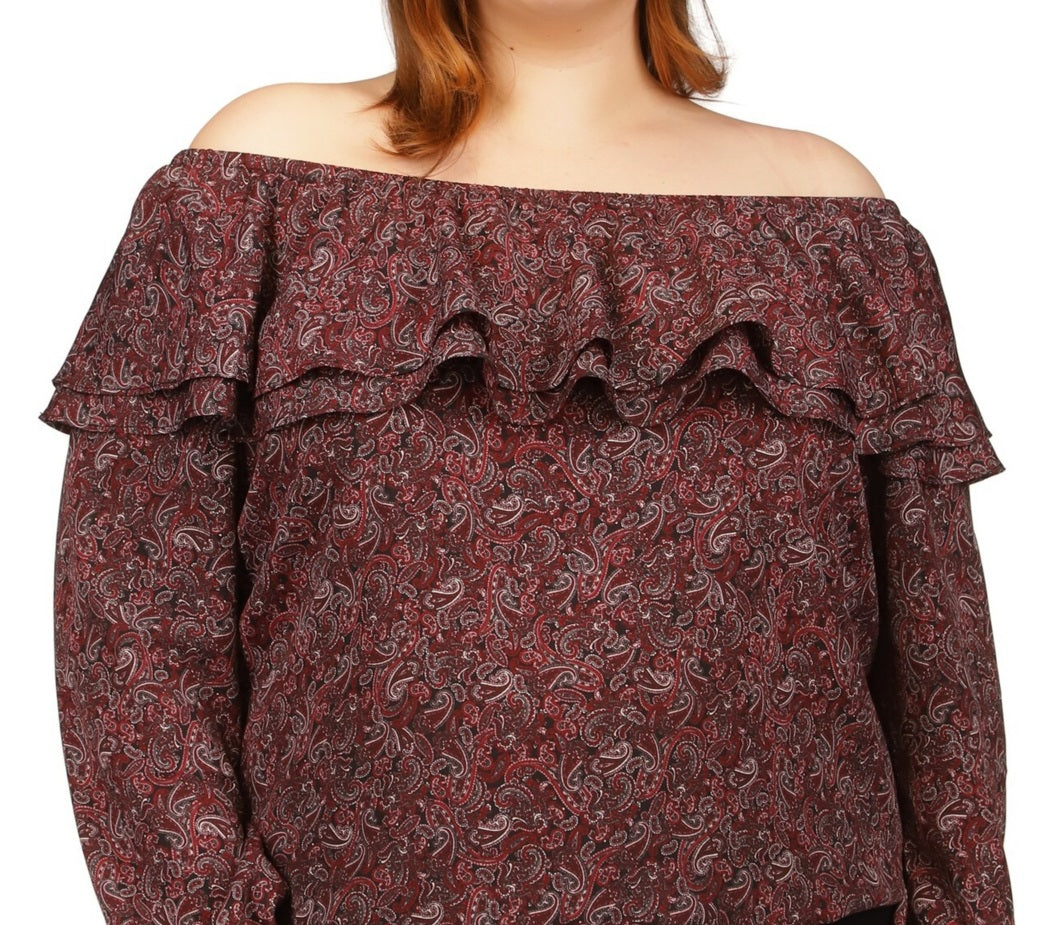 Top feminino Michael Kors com babados e punho amarrado, rosa, tamanho 1X