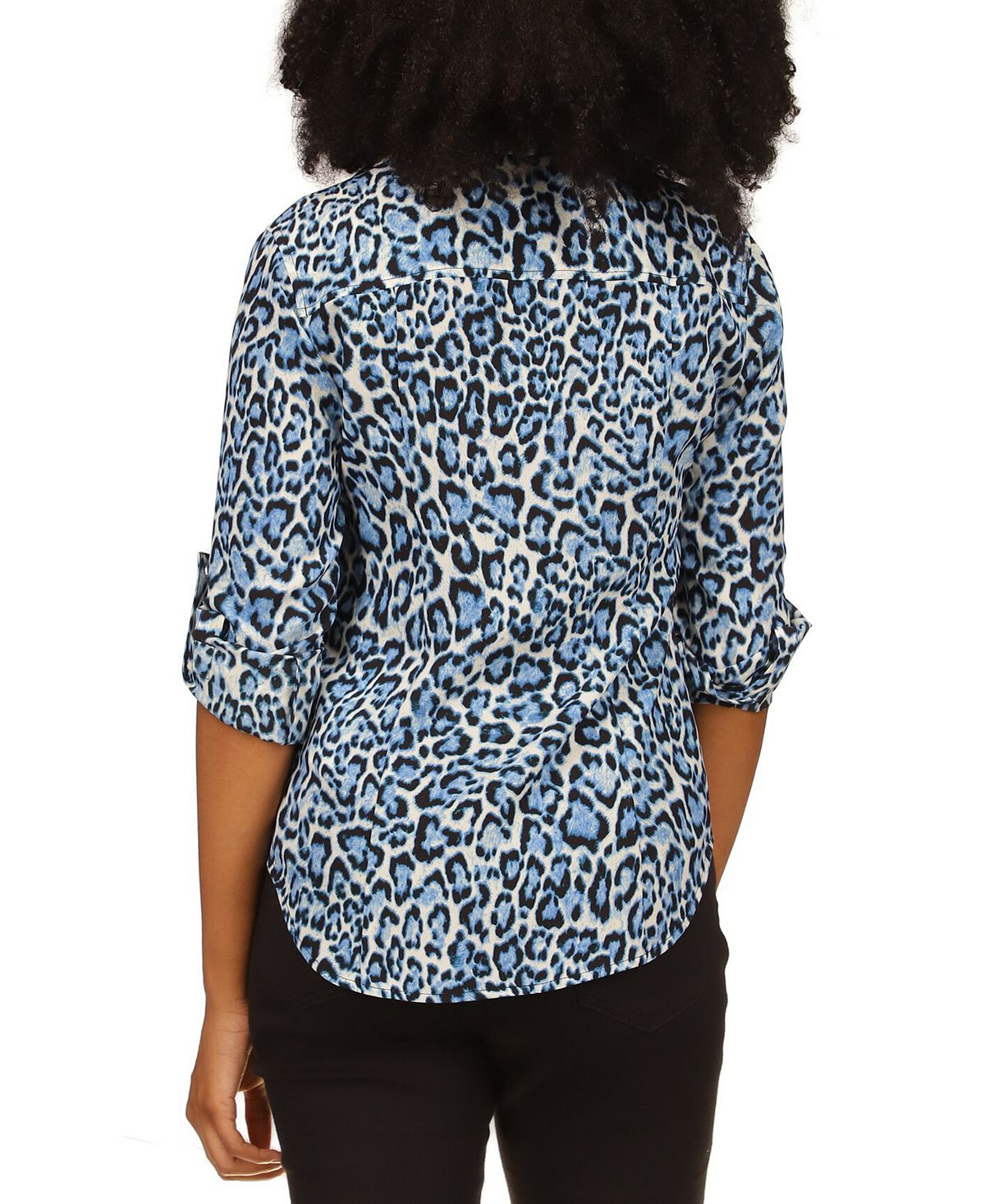 Blusa Michael Kors Feminina Wildcat Estampada com Zíper Frontal Azul Tamanho X-S