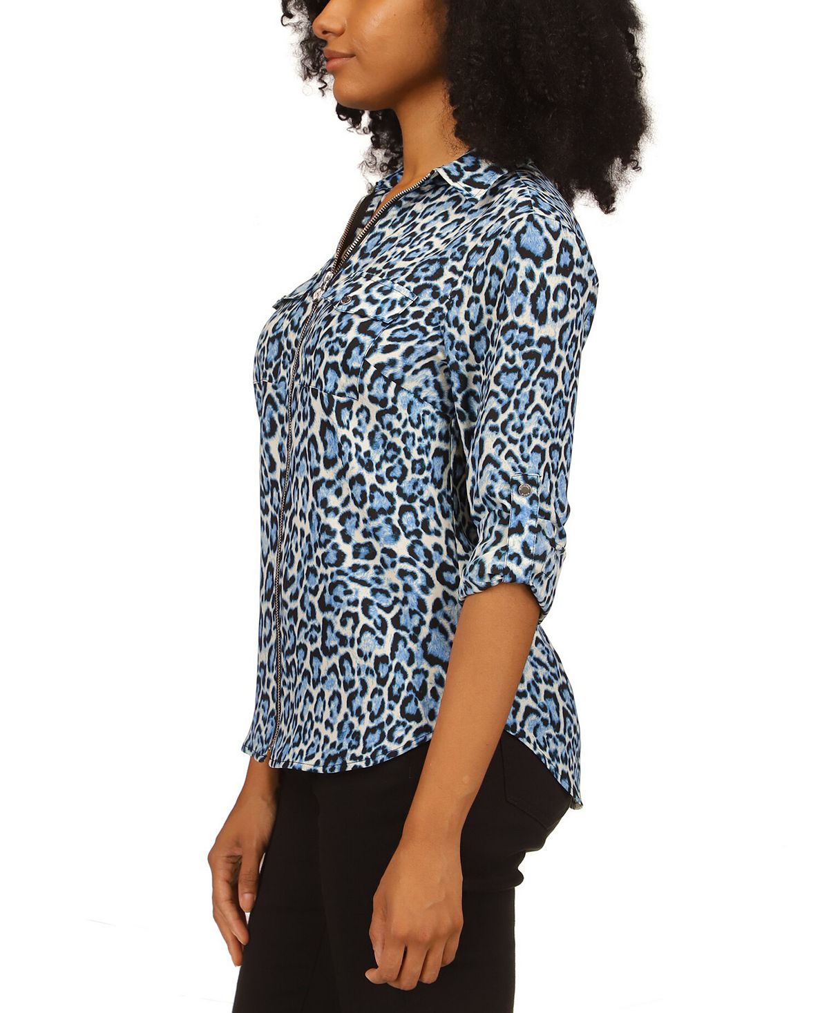 Blusa Michael Kors Feminina Wildcat Estampada com Zíper Frontal Azul Tamanho X-S