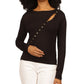 Blusa de malha assimétrica com botões frontais Michael Kors feminina, preta, tamanho grande