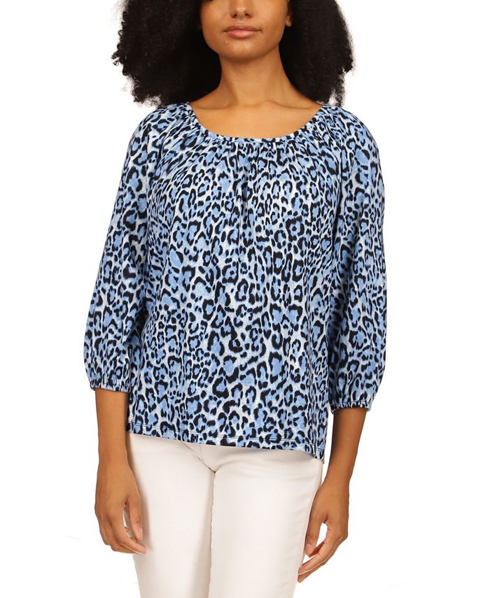 Blusa Michael Kors Wildcat Print Peasant Feminina Azul Tamanho P