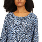 Blusa Michael Kors Wildcat Print Peasant Feminina Azul Tamanho P