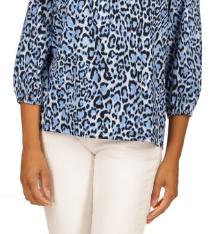Blusa Michael Kors Wildcat Print Peasant Feminina Azul Tamanho P