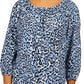 Blusa camponesa com estampa de gato selvagem Michael Kors feminina, azul, tamanho médio