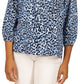 Blusa camponesa com estampa de gato selvagem Michael Kors feminina, azul, tamanho médio
