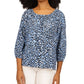 Blusa camponesa com estampa de gato selvagem Michael Kors feminina, azul, tamanho médio