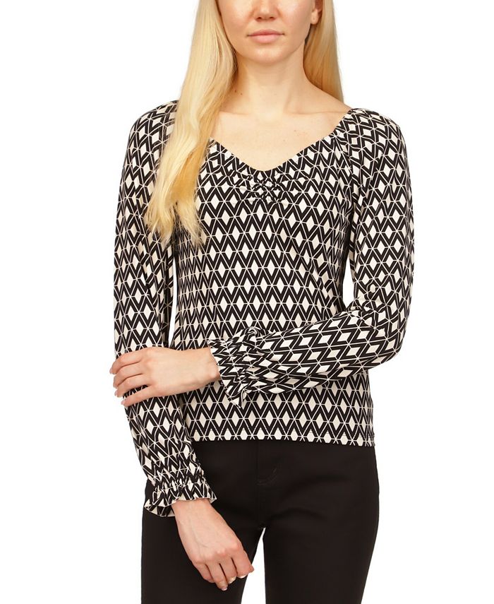 Blusa Michael Kors Feminina com Estampa Mod Rouched, Branca, Tamanho Médio