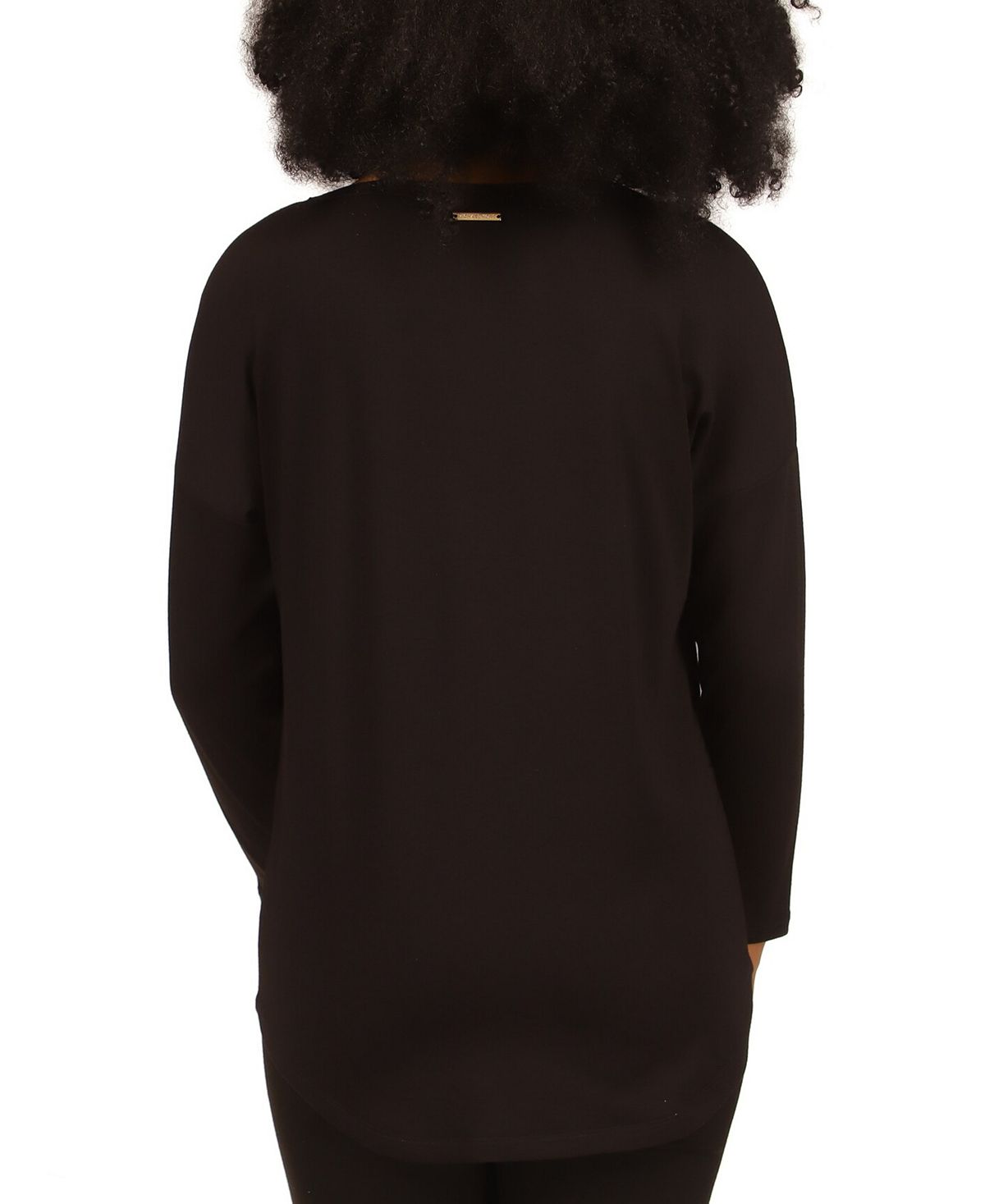 Camiseta feminina Michael Kors com decote redondo e logotipo, preta, tamanho grande