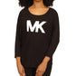 Camiseta feminina Michael Kors com decote redondo e logotipo, preta, tamanho grande