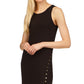 Vestido midi feminino Michael Kors com fenda e botões, preto, tamanho grande