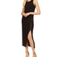 Vestido midi feminino Michael Kors com fenda e botões, preto, tamanho grande