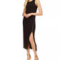 Vestido midi feminino Michael Kors com fenda e botões, preto, tamanho extragrande