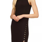 Vestido midi feminino Michael Kors com fenda e botões, preto, tamanho extragrande
