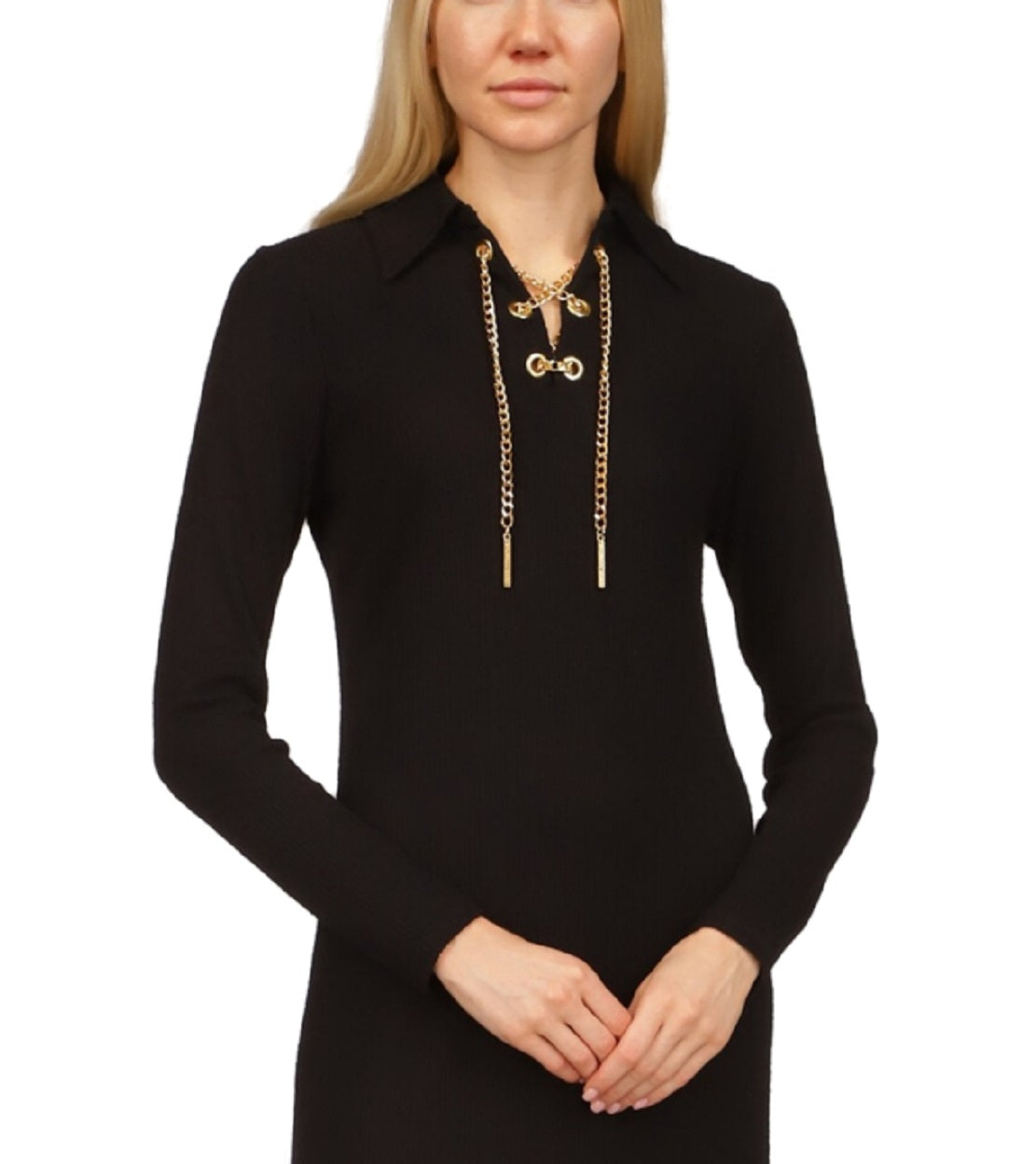 Vestido de alças finas com amarração em corrente Michael Kors feminino, preto, tamanho pequeno