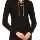 Vestido curto feminino Michael Kors com logo canelado e corrente, decote em V, manga comprida, gola, preto, tamanho médio