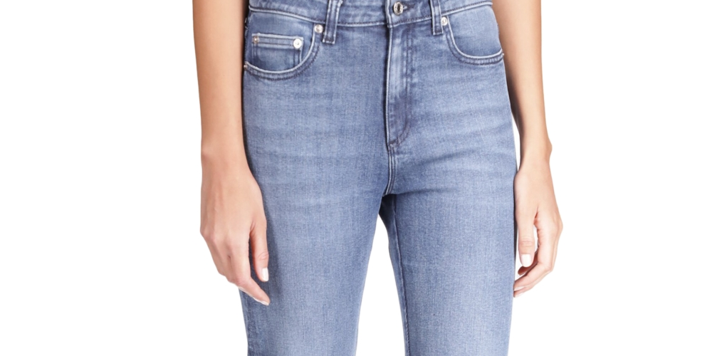 Calça jeans feminina Michael Kors Selma Shank com bainha abotoada e perna larga, azul, tamanho 16