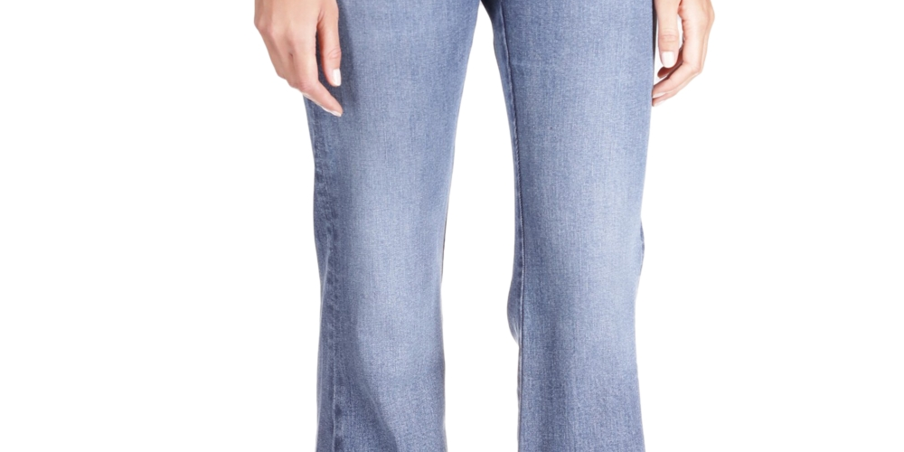 Calça jeans feminina Michael Kors Selma Shank com bainha abotoada e perna larga, azul, tamanho 16