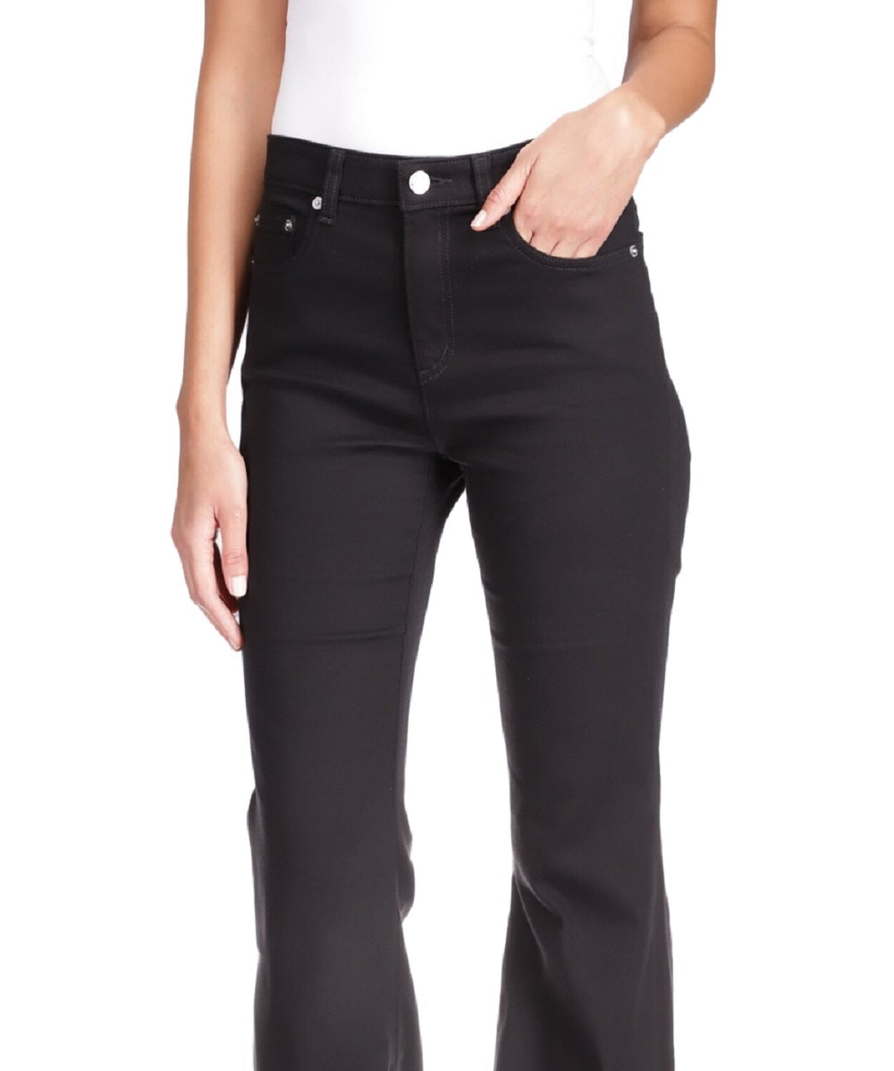 Calça jeans feminina Michael Kors Selma de cintura alta e boca de sino, preta, tamanho 16