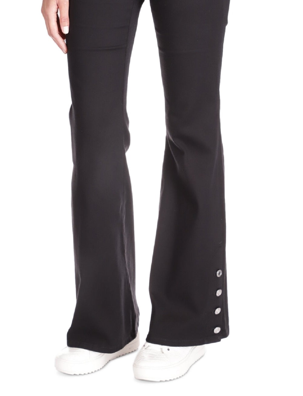 Calça jeans feminina Michael Kors Selma de cintura alta e boca de sino, preta, tamanho 16