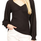 Blusa feminina Michael Kors com manga bufante franzida, preta, tamanho pequeno grande