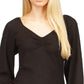 Blusa feminina Michael Kors com manga bufante franzida, preta, tamanho pequeno grande