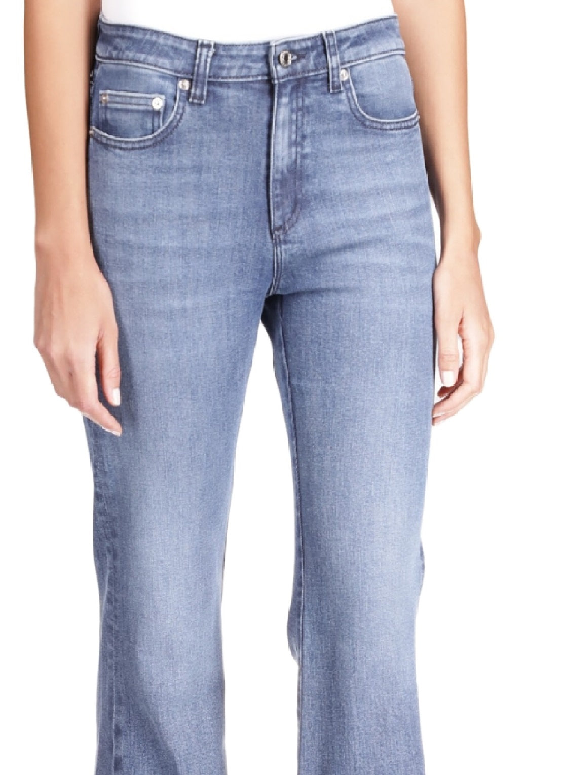 Calça jeans feminina Michael Kors com bainha abotoada e perna larga, azul, tamanho 2, pequena