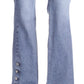 Calça jeans feminina Michael Kors com bainha abotoada e perna larga, azul, tamanho 2, pequena