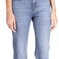 Calça jeans feminina Michael Kors com bainha abotoada e perna larga, azul, tamanho 10, pequena