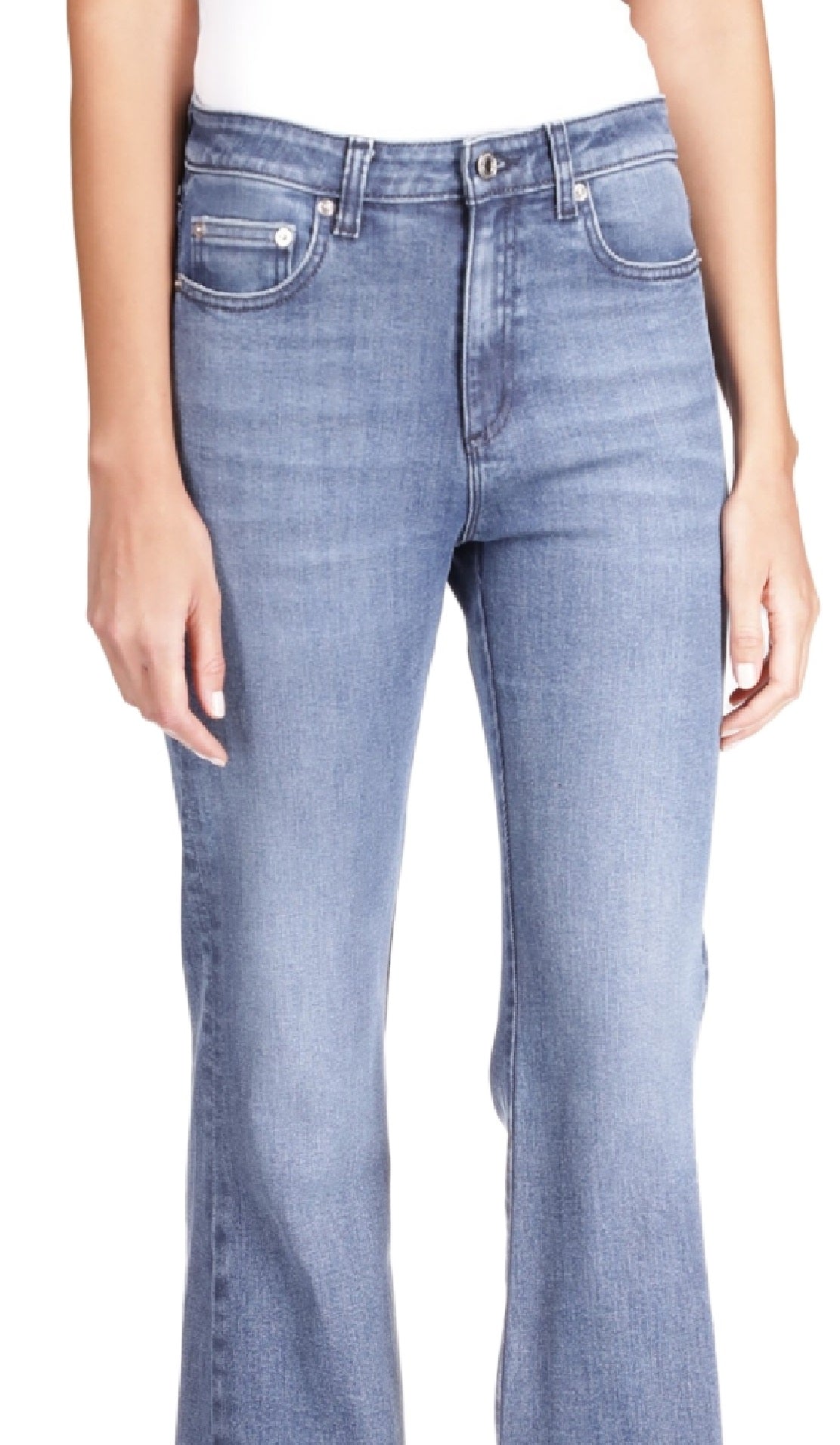 Calça jeans feminina Michael Kors com bainha abotoada e perna larga, azul, tamanho 10, pequena