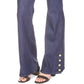 Calça jeans feminina Michael Kors com bainha abotoada e perna larga, azul, tamanho 8, pequena