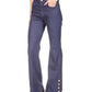 Calça jeans feminina Michael Kors com bainha abotoada e perna larga, azul, tamanho 8, pequena
