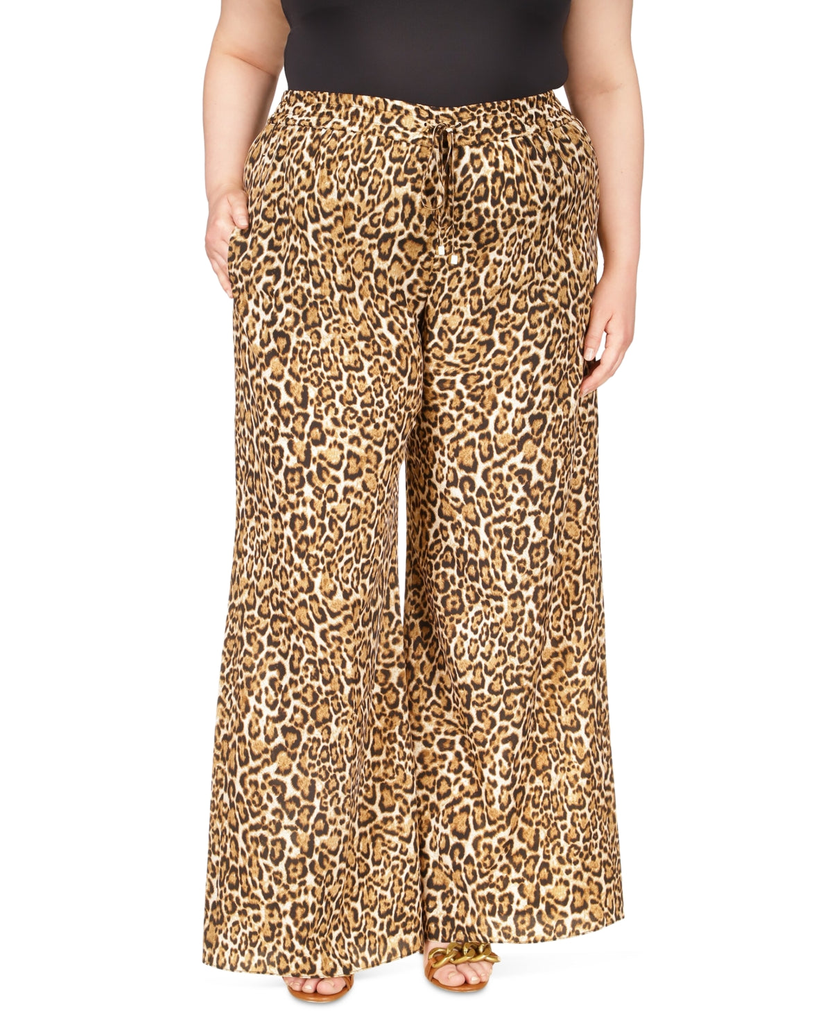 Michael Kors Women's Wide Leg Drawstring Pants Brown Size 1X