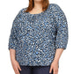 Blusa feminina Michael Kors com decote redondo, azul, tamanho 3X