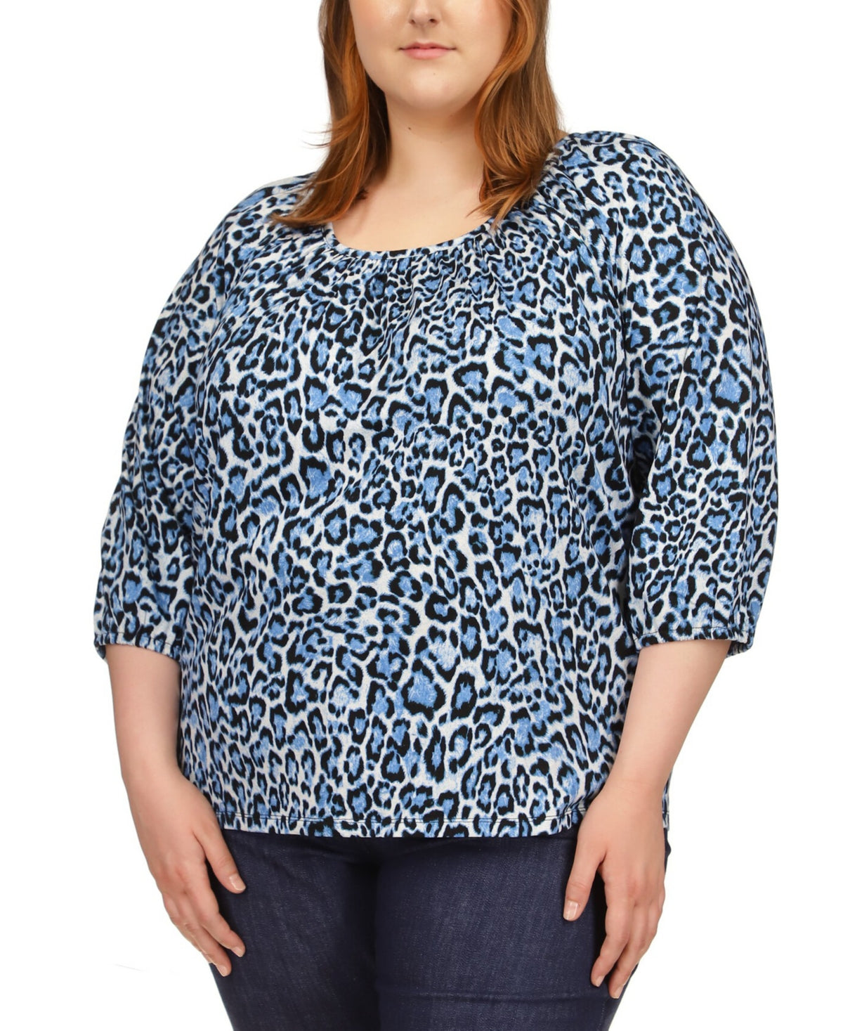 Blusa feminina Michael Kors com decote redondo, azul, tamanho 3X