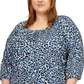 Blusa feminina Michael Kors com decote redondo, azul, tamanho 3X
