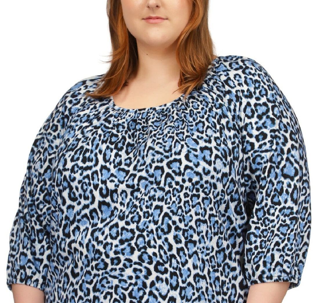 Blusa feminina Michael Kors com decote redondo, azul, tamanho 3X