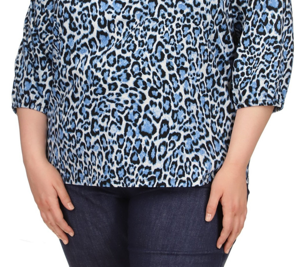 Blusa feminina Michael Kors com decote redondo, azul, tamanho 3X