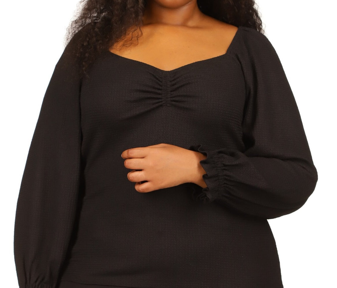 Blusa feminina Michael Kors com decote coração, preta, tamanho 2X