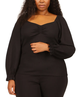 Blusa feminina Michael Kors com decote coração, preta, tamanho 2X