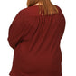 Blusa feminina Michael Kors texturizada, franzida, manga comprida, decote em V, vermelha, tamanho 2X