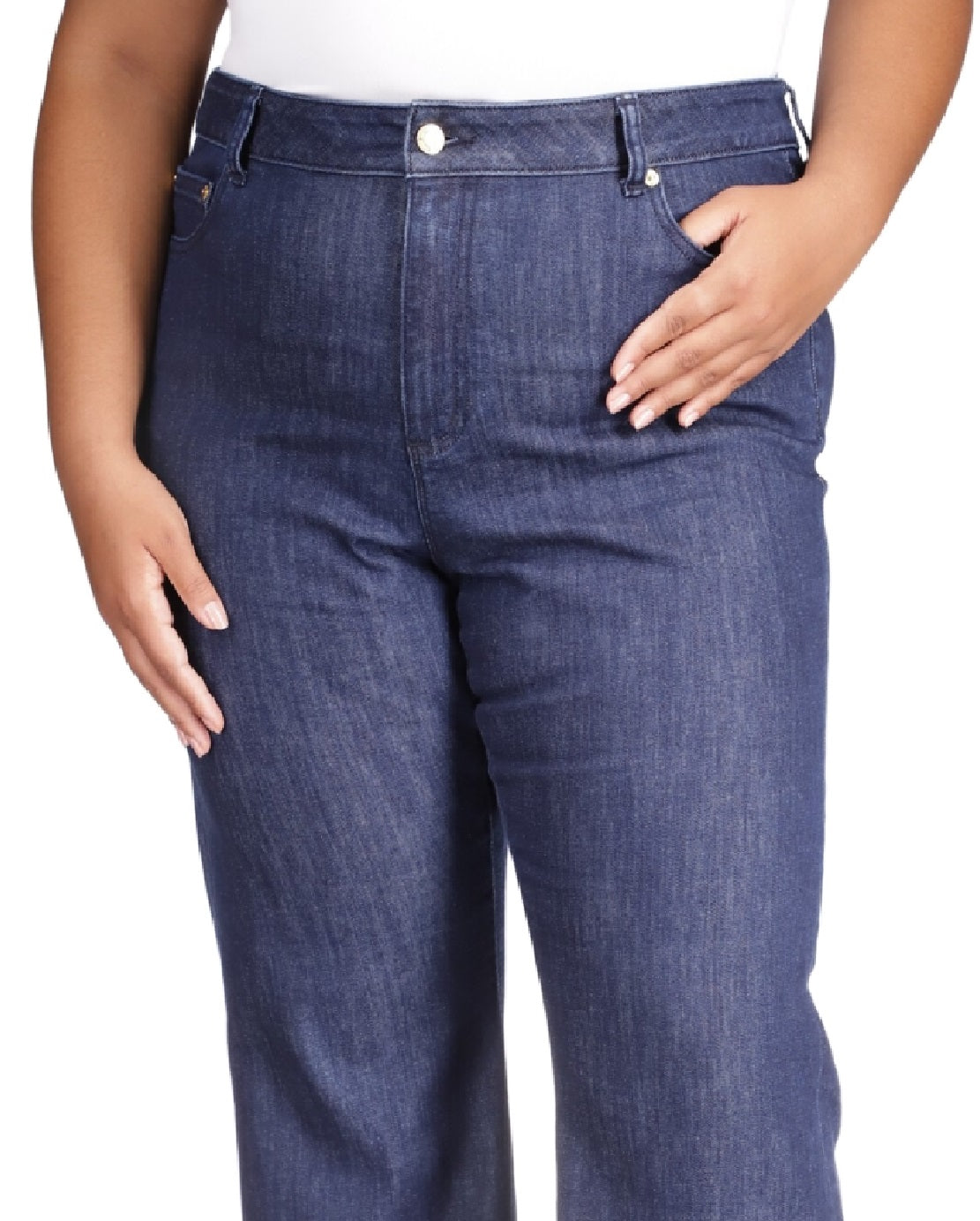 Calça jeans feminina Michael Kors Selma com bainha de botão, azul, tamanho 18W