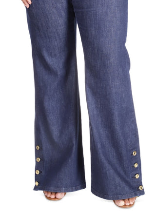 Calça jeans feminina Michael Kors Selma com bainha de botão, azul, tamanho 18W