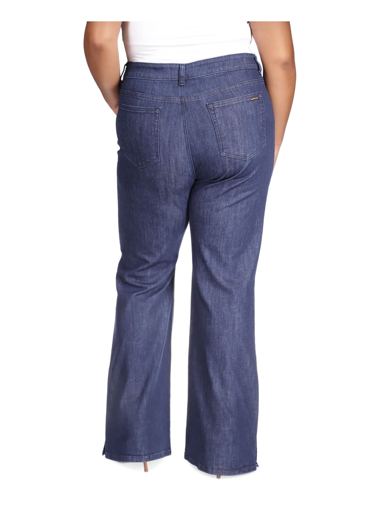 Calça jeans flare feminina Michael Kors com bolso e zíper, azul, tamanho 24W