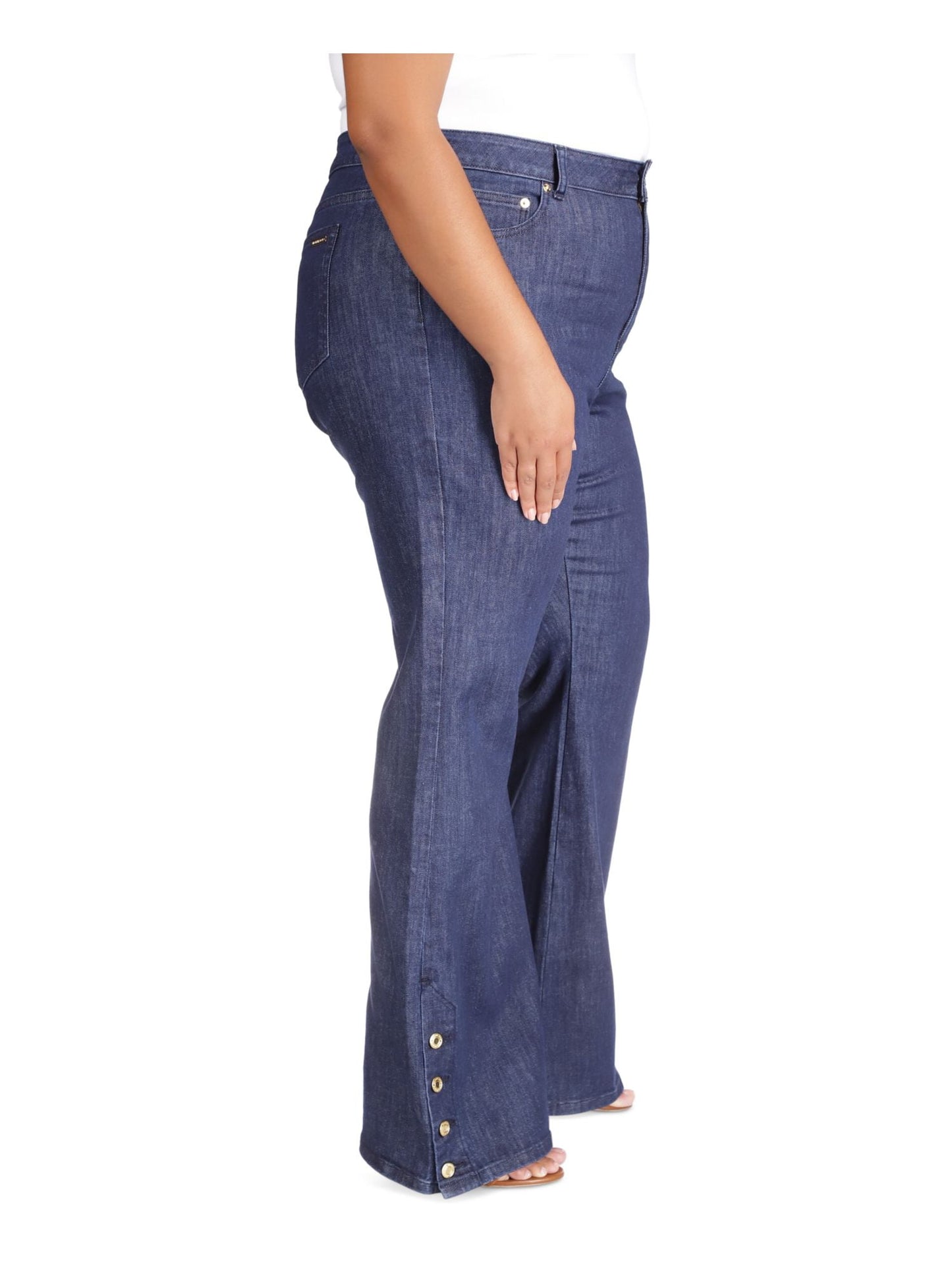 Calça jeans flare feminina Michael Kors com bolso e zíper, azul, tamanho 24W
