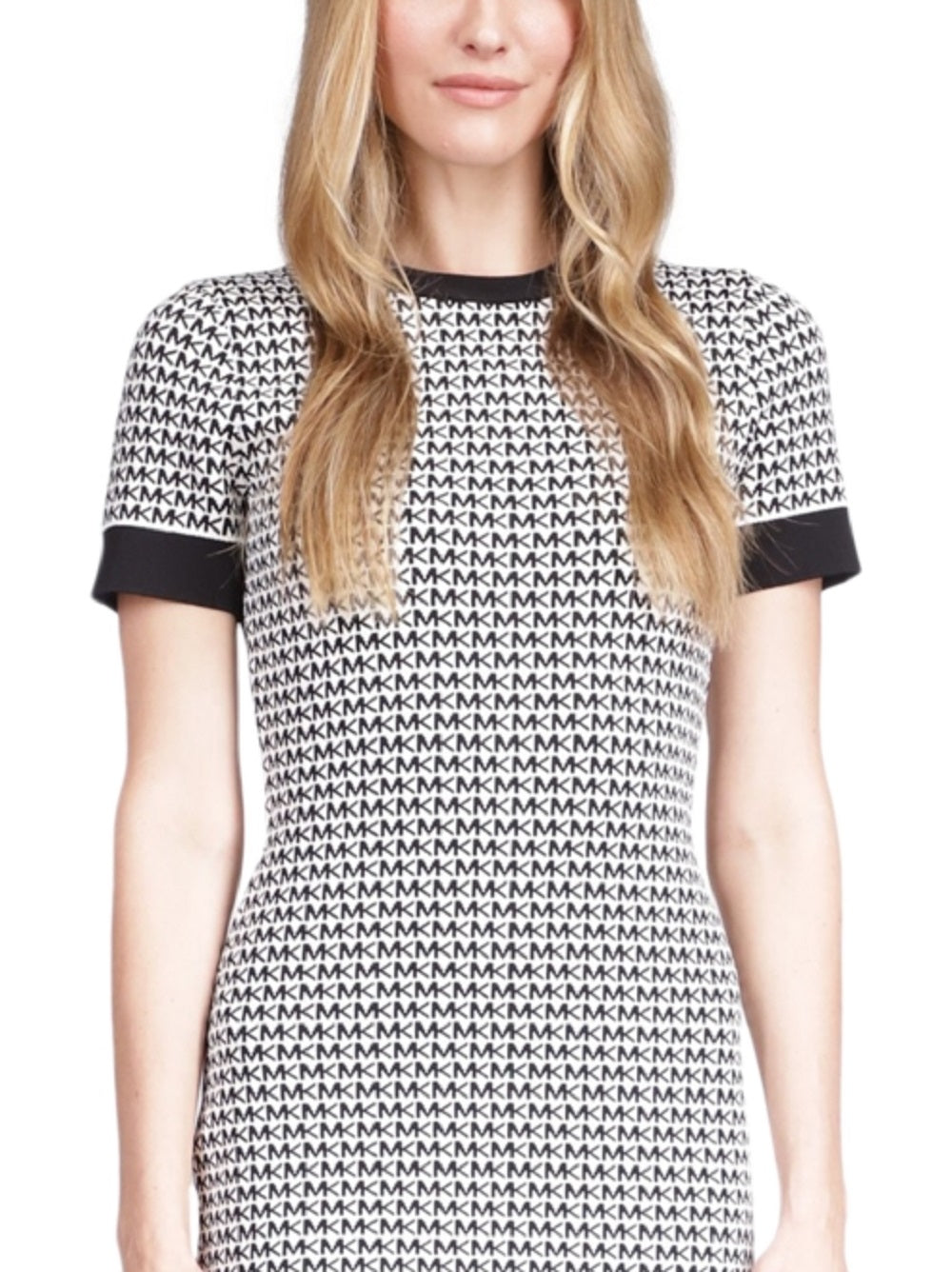 Vestido curto feminino Michael Kors com estampa de logotipo, branco