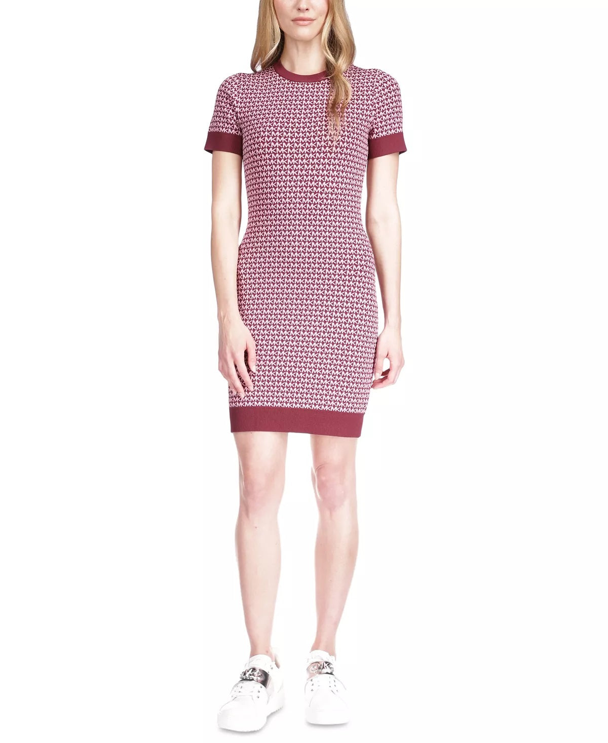 Vestido curto feminino Michael Kors com estampa de logotipo, vermelho, tamanho extragrande