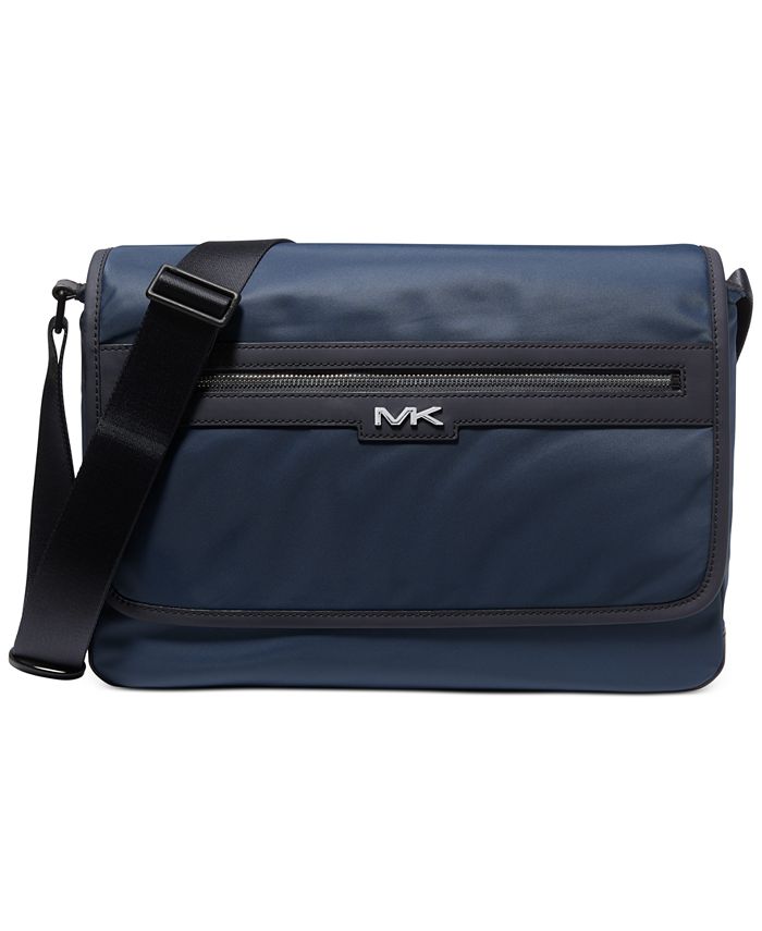 Bolsa mensageiro masculina Michael Kors com logotipo em gabardine sólido, azul, tamanho regular