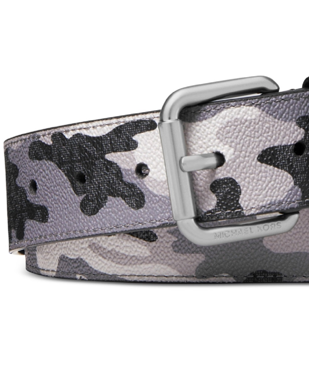 Cinto masculino Michael Kors com logotipo camuflado em três tons, preto, tamanho 32