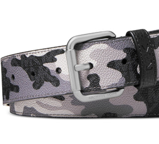 Cinto masculino Michael Kors com logotipo camuflado em três tons, preto, tamanho regular