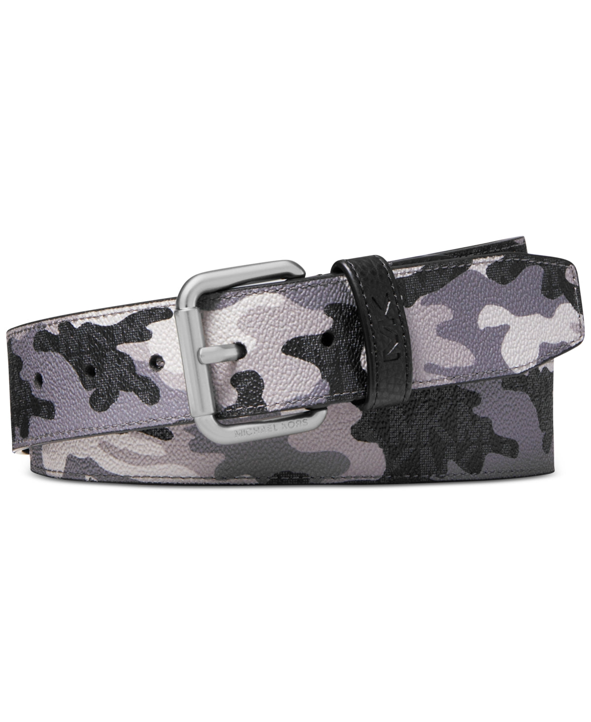 Cinto masculino Michael Kors com logotipo camuflado em três tons, preto, tamanho 36